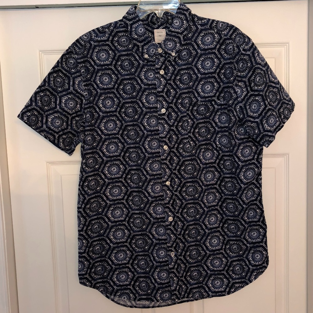 Gap Tile Print Textured Button Down, Navy, XL